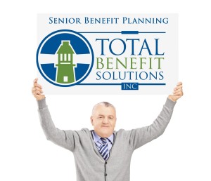 senior benefit man placard